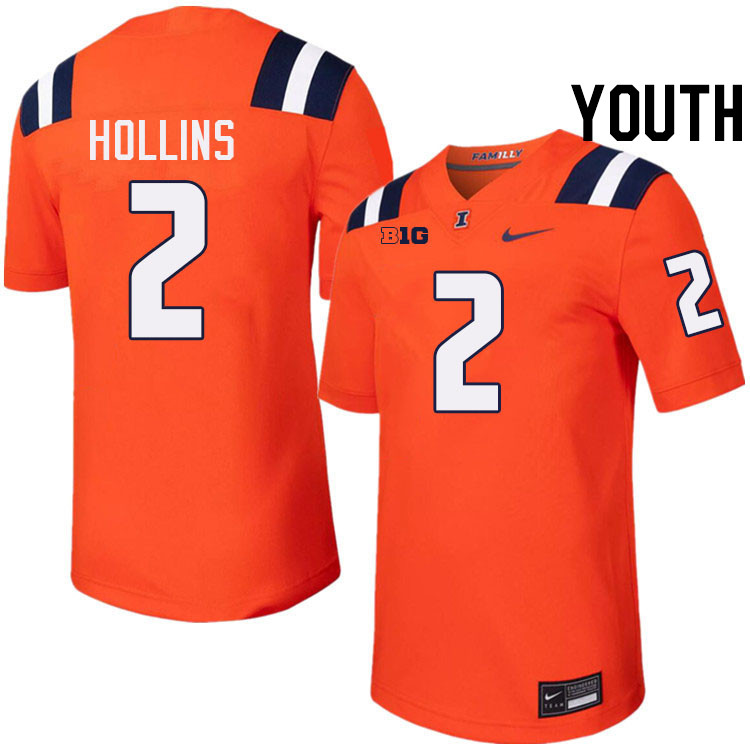 Youth #2 Ashton Hollins Illinois Fighting Illini College Football Jerseys Stitched-Orange